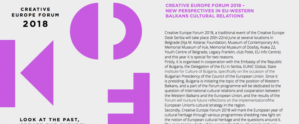 Creative Europe Forum 2018 – New Perspectives In Eu-Western Balkans Cultural Relations